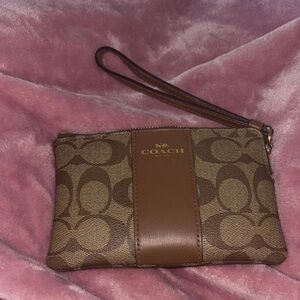 Coach Brown Signature Canvas Wristlet